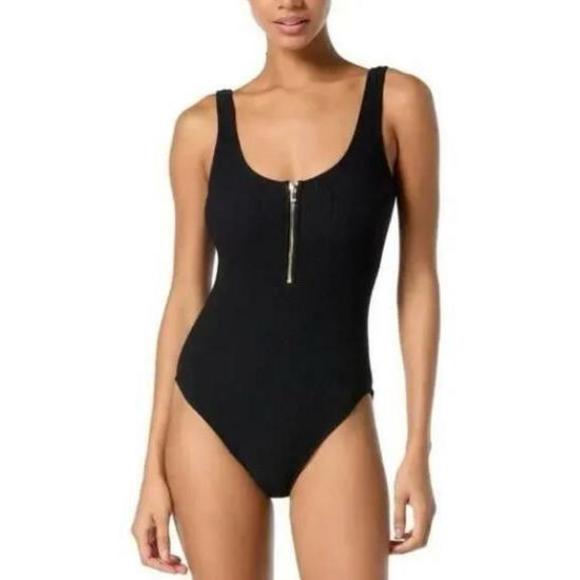 Michael Kors Other - MICHAEL KORS Gold Zip One Piece Swimsuit Size 6 Black